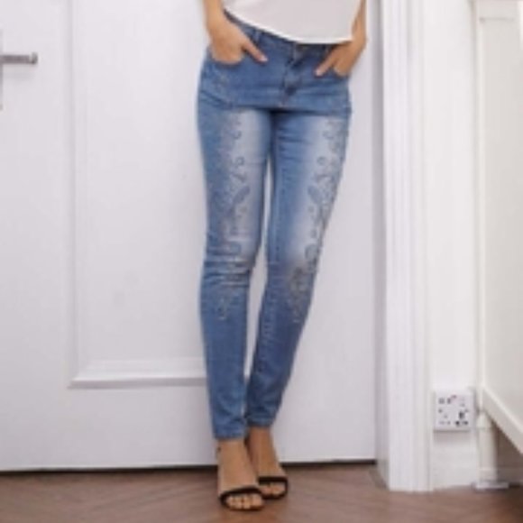 Scroll Embroidered Jeans - Picture 1 of 16